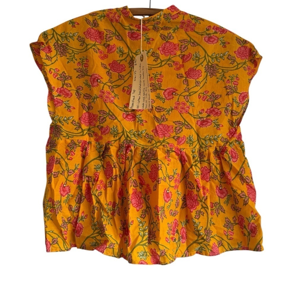 Milk Street Studio Floral Indian Cotton Babydoll Top Made In USA Size XS - Picture 4 of 10